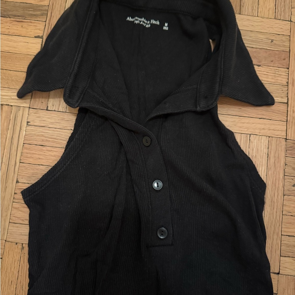 Abercrombie & Fitch Black Ribbed Knit Top with Logo